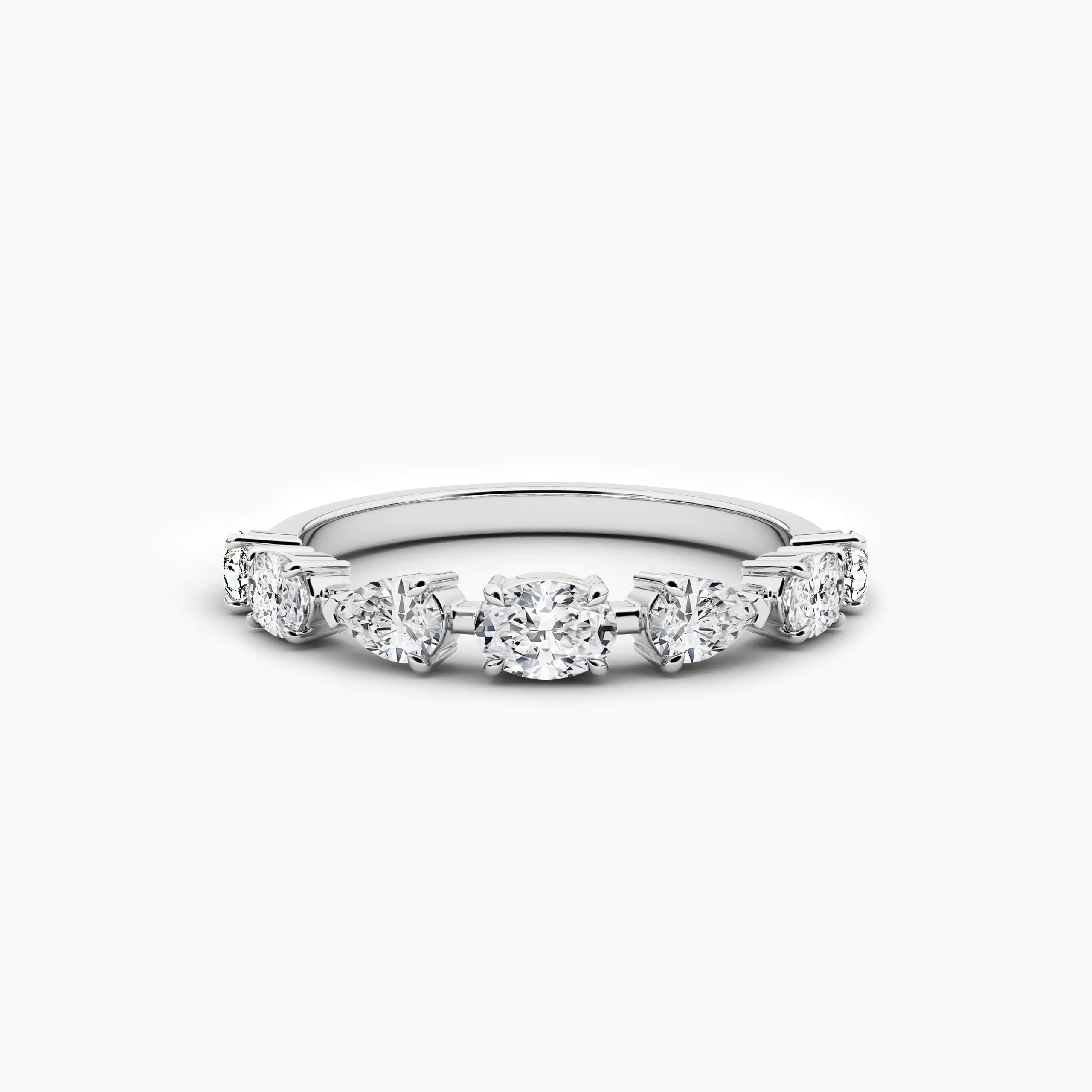 White Gold Moissanite Diamond And Pear And Oval Cluster Engagement Ring 