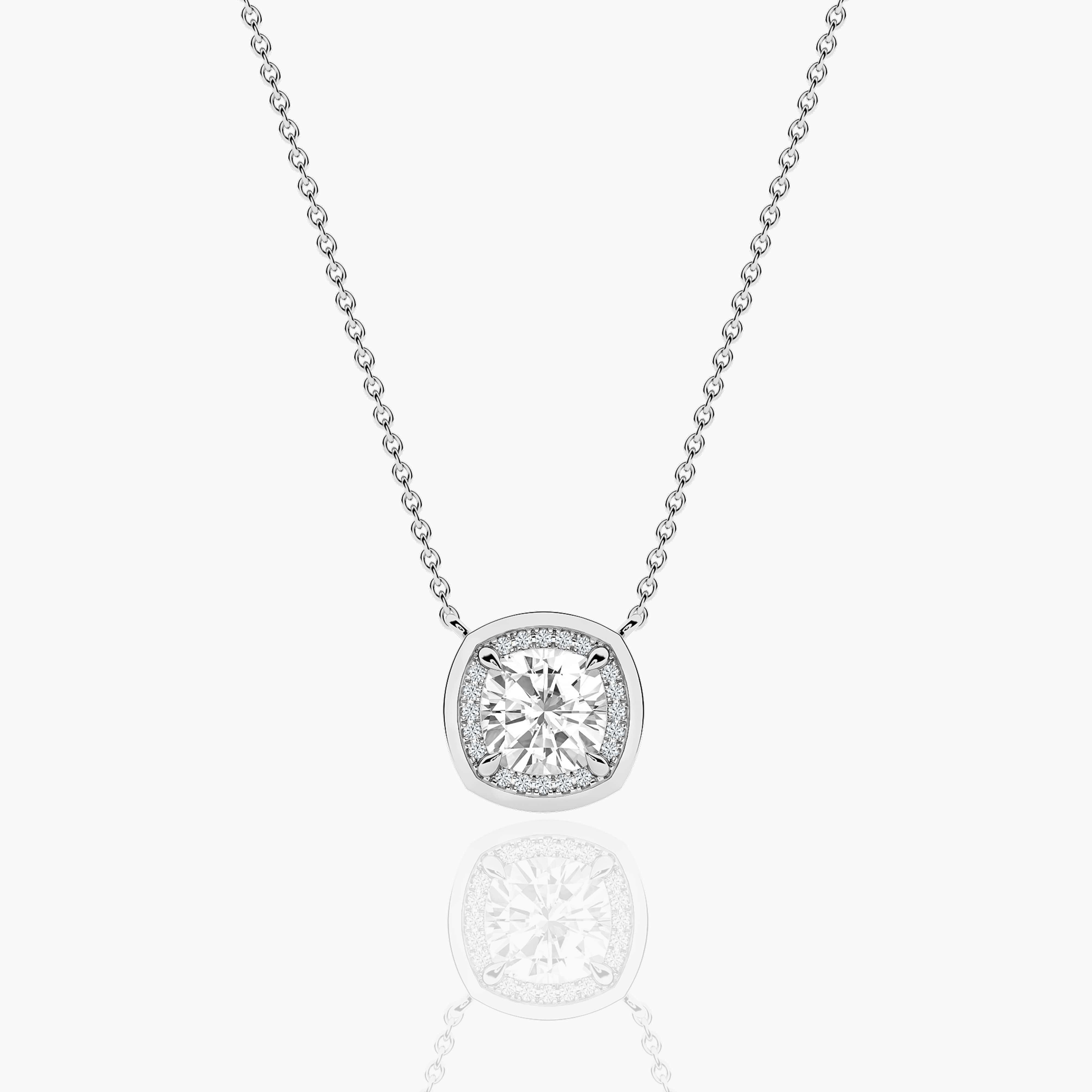 Cushion Cut Halo Diamond Necklace