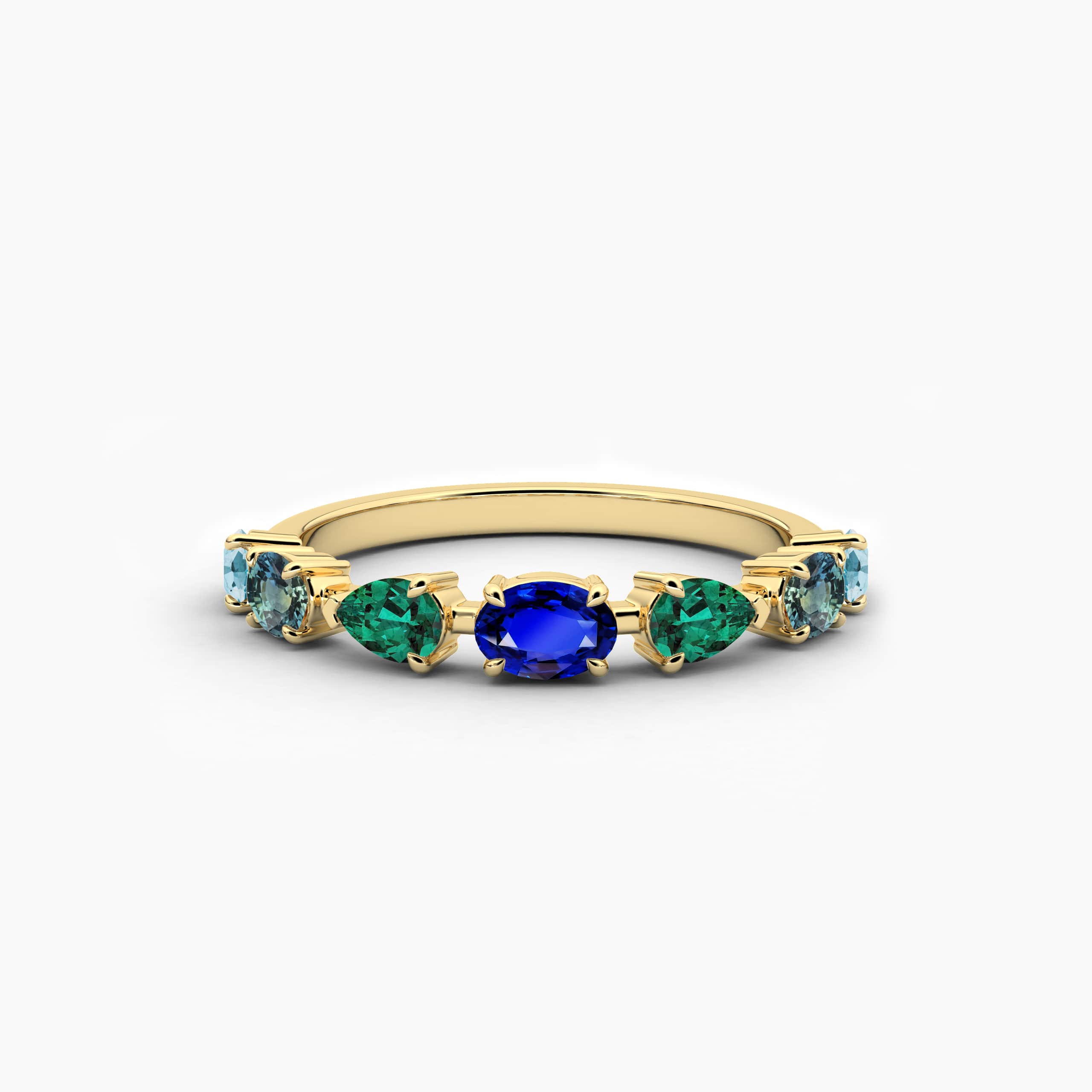 Yellow Gold Blue Sapphire Cluster Engagement Ring  