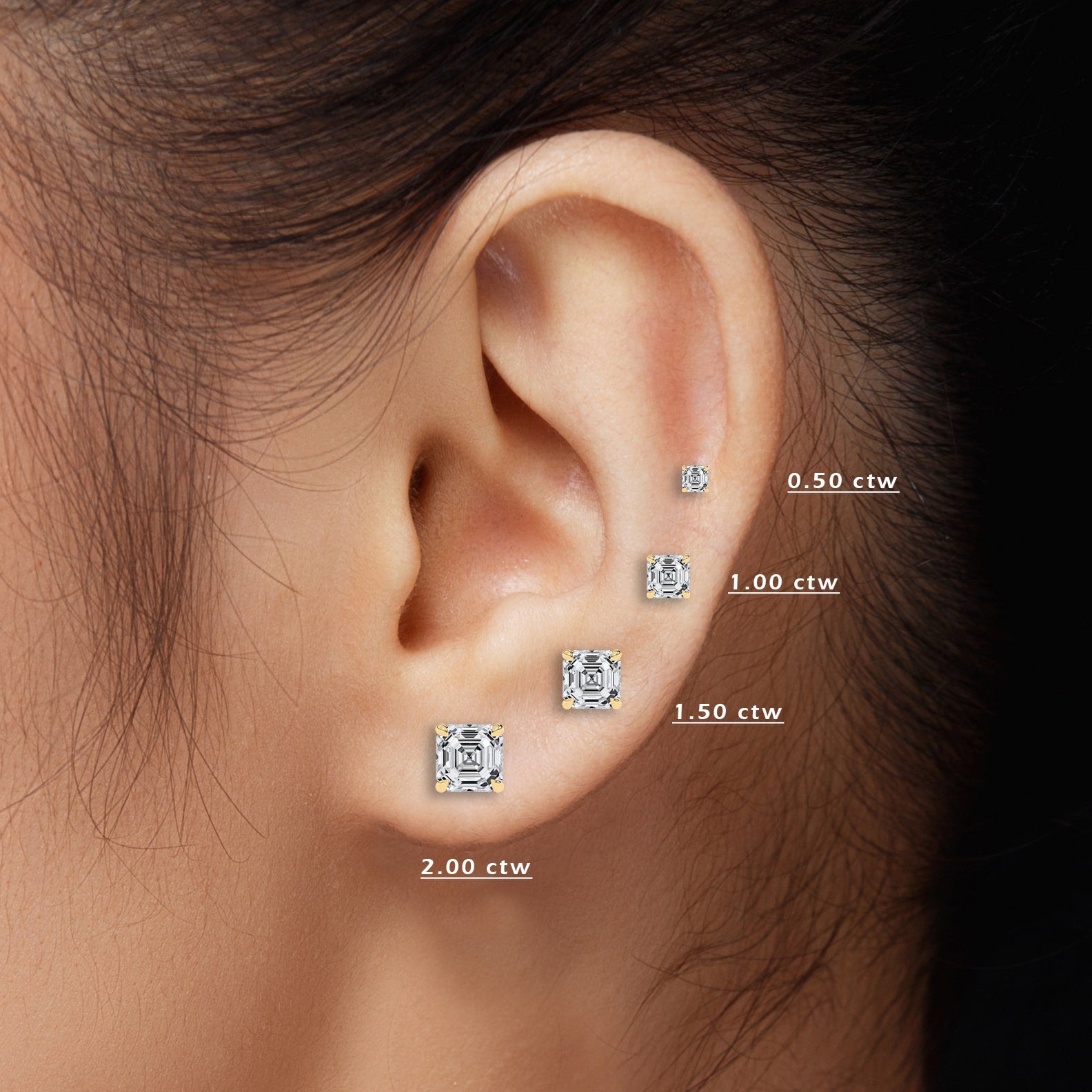 White Gold Asscher Cut Claw Prong Diamond Stud Earrings
