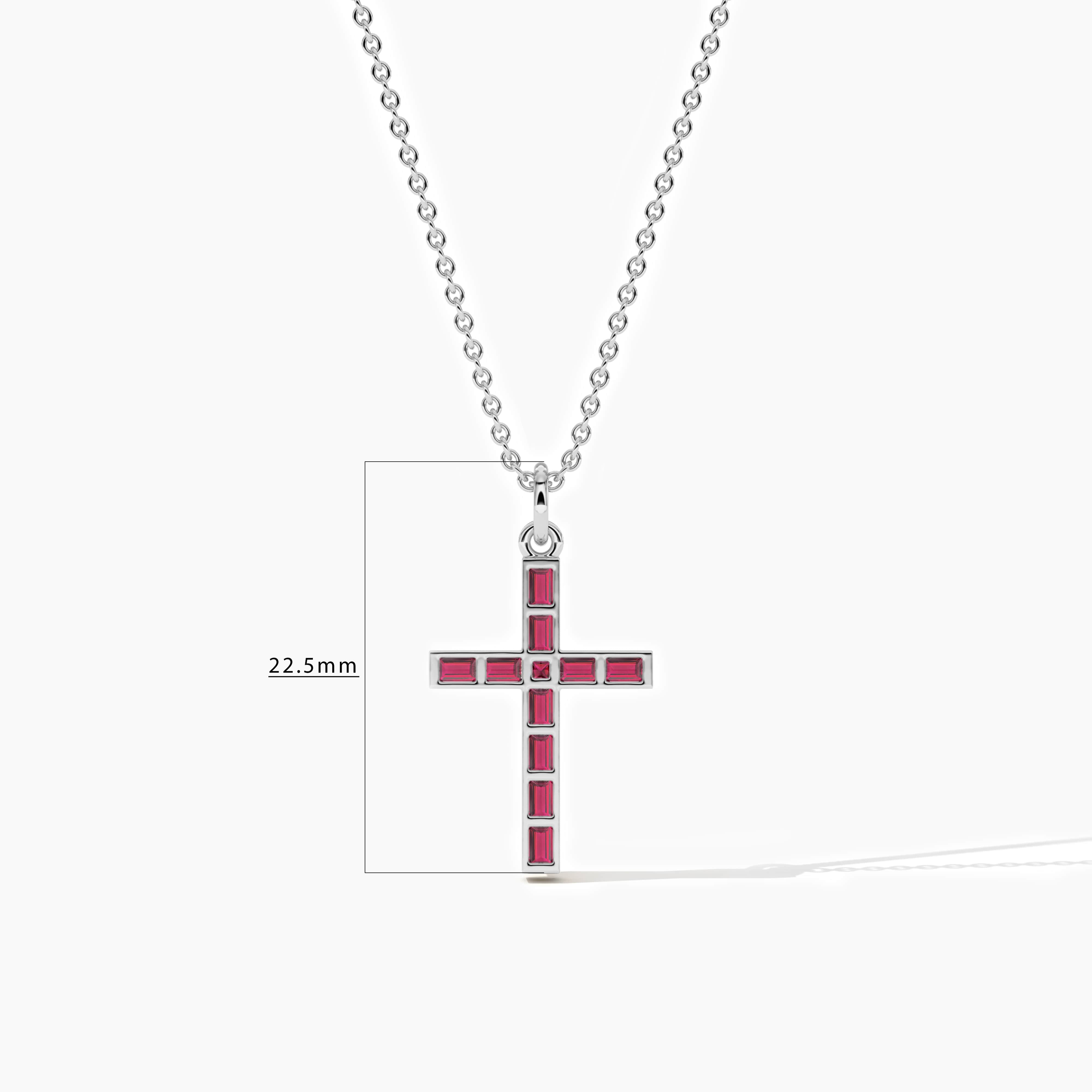 Gold and Ruby Cross Necklcae with Baguette