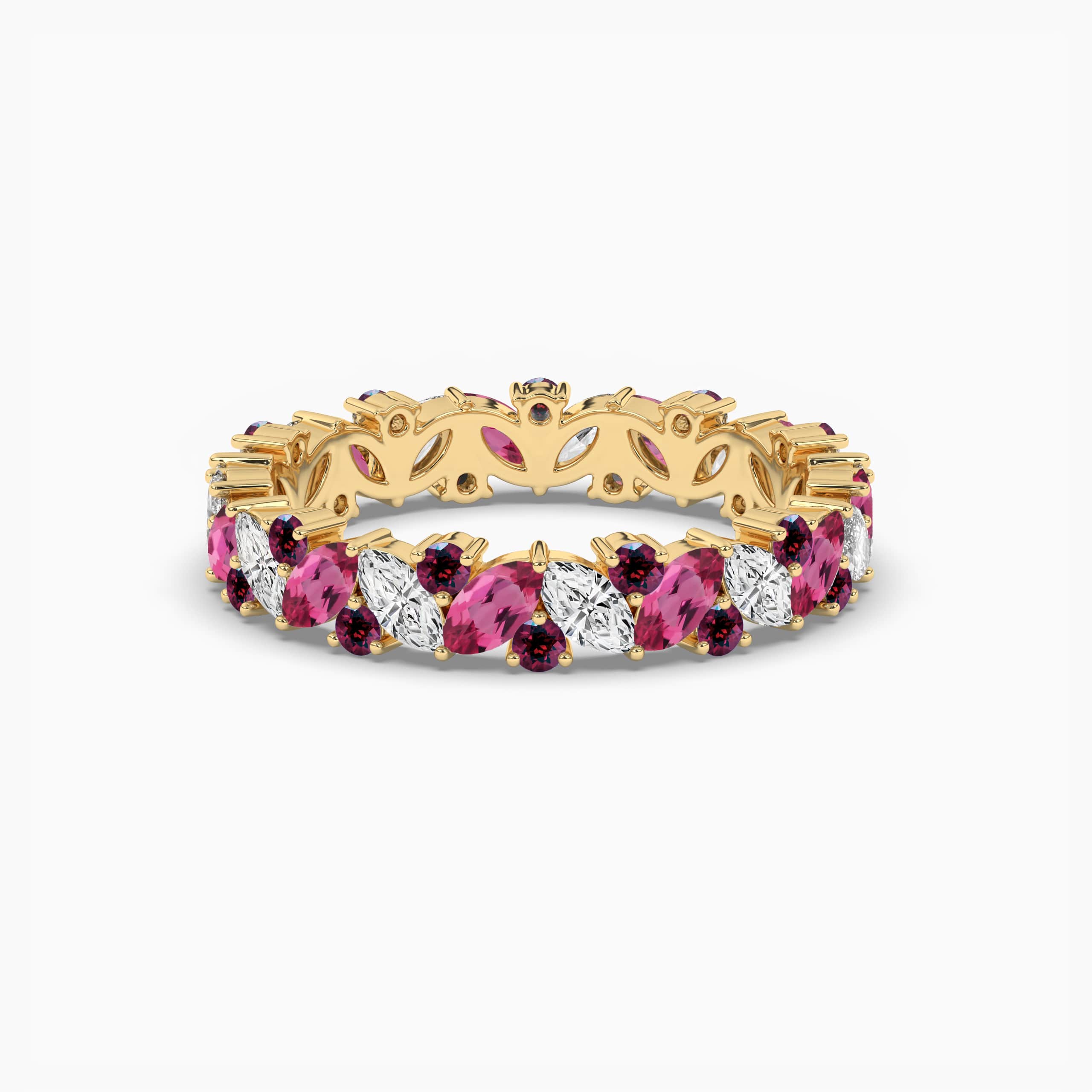 gemstones eternity wedding band in yellow gold 