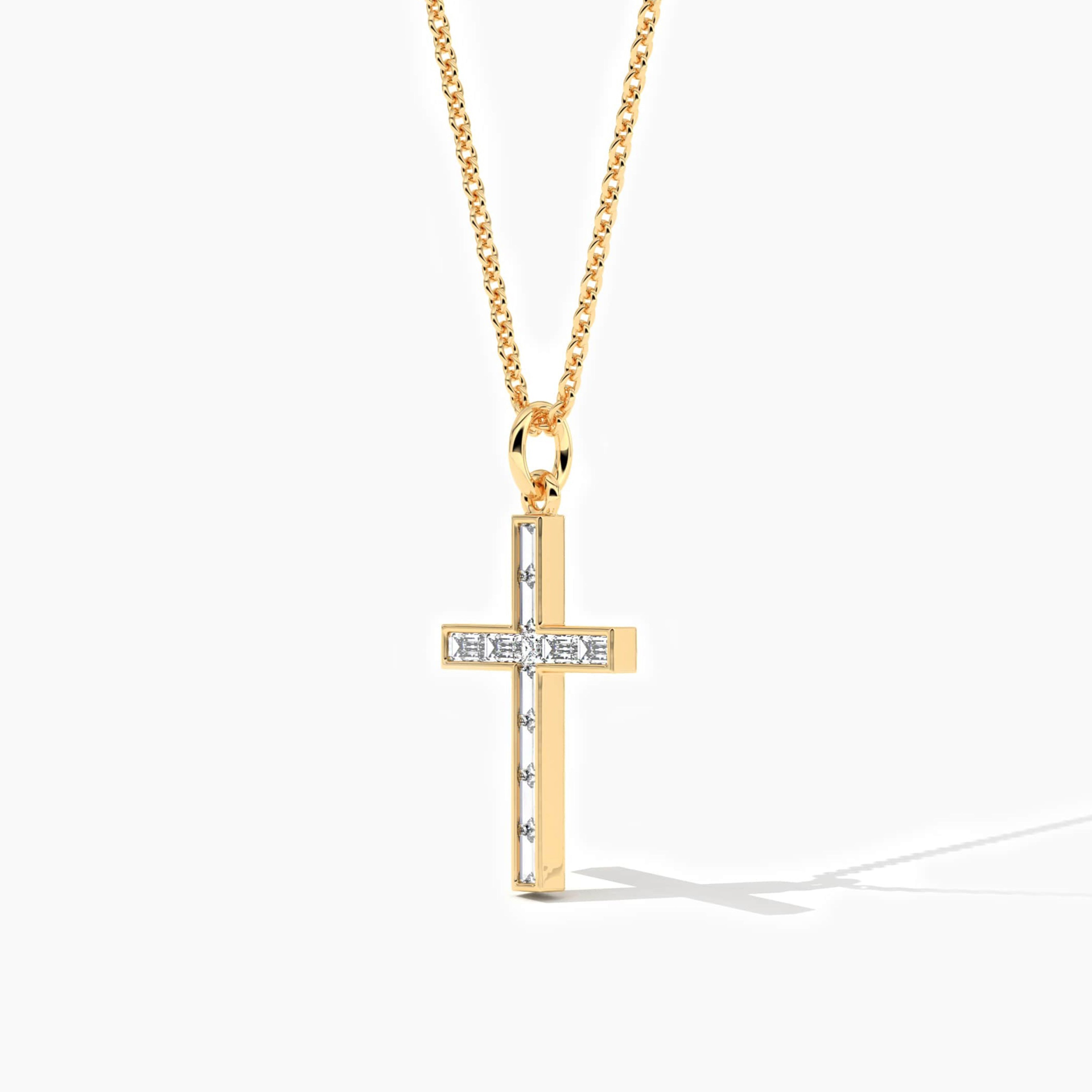 CHANNEL SET DIAMOND BAGUETTE CROSS NECKLACE