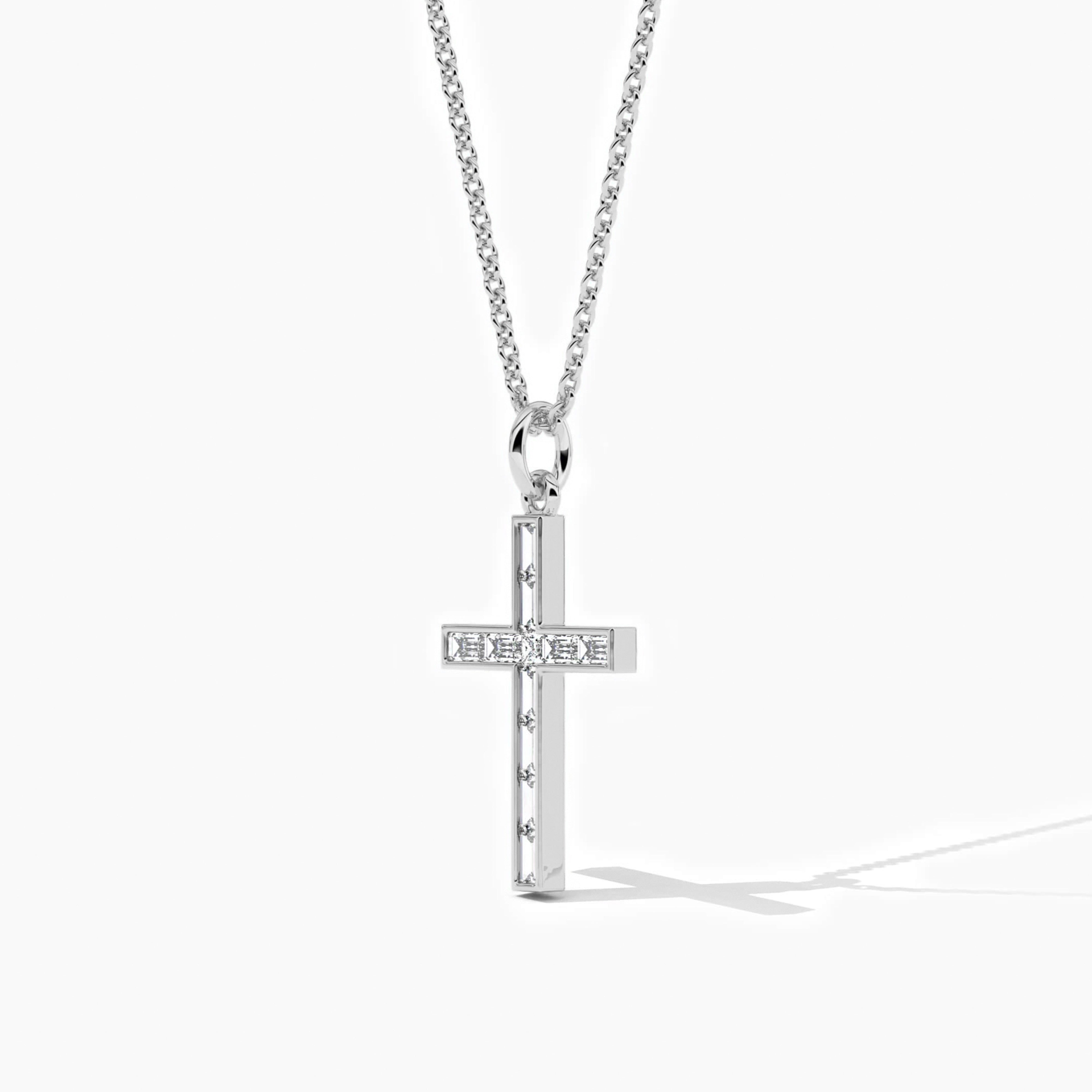 Baguette Diamond Cross Necklace White Gold